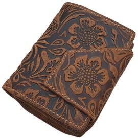 myledershop Small Buffalo Full Leather Women's Wallet/Wallet/Purse in Portrait Format with Liana Embossing and RFID & NFC Protection, Cognac, Modern