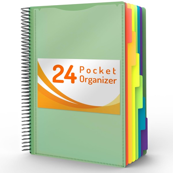 24 Pocket Project Organizer, Forvencer 1/3-cut Tab Binder Organizer with