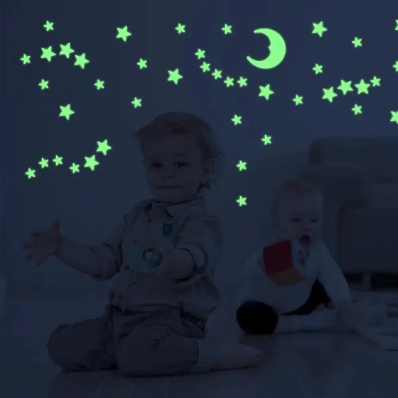 Pegatinas Luminosas De Luna Y Estrellas Pegatinas Para Pared Verde
