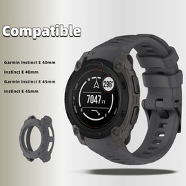 QHBAMD Silicone Watch Band Compatible for Garmin Instinct E 40mm/45mm - Soft Breathable Waterproof Strap for Men Women, Adjustable Sport Wristband with PC Case Bumper (Graphite Grey,40MM)