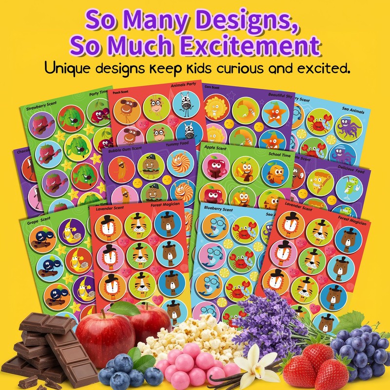 HORIECHALY 540 PCS Scented Stickers,Scratch and Sniff Reward Stickers