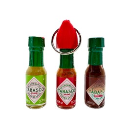 Hot Sauce Keychain with Red Keychain + Mini Tabasco Sauce, Jalapeño & Chipotle Bottles