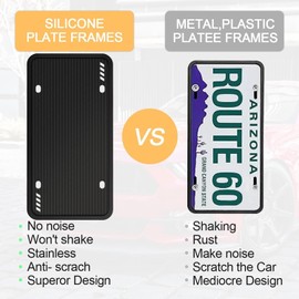 HEKAMU 2 PCS Marco de Matrícula,Porta Placas de Silicona (31x16cm),Universal Soportes para MatríCula con Accesorios de Montaje para Auto,Antivibración,Antióxido (Negro)