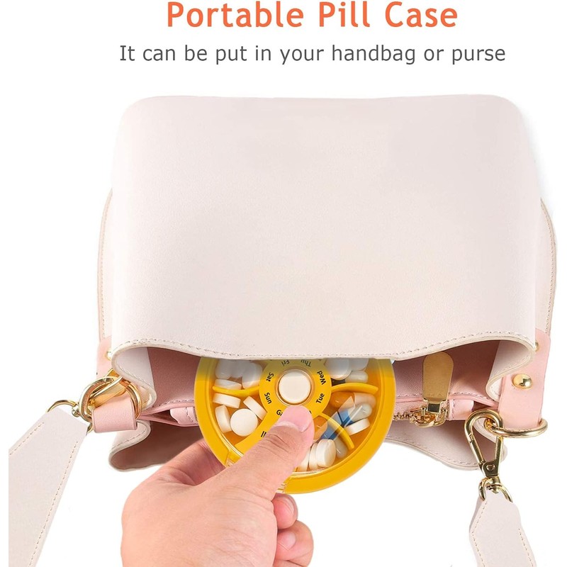 8PCS INVODA Weekly Pill Organizer 7 Compartment Rotating Pill Box