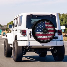 Delerain USA Flag Flower Spare Tire Cover with Backup Camera Hole Wheel Protectors Sun Protector Waterproof for RV Trailer RV SUV Truck and Many Vehicle(16 Inch for Diameter 29"-31")