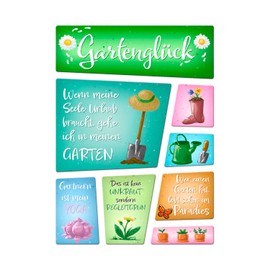 Gartenenglück Fridge Magnets Set of 8 for Garden Lovers with Beautiful Garden Motifs and Sayings for All with Green Thumb