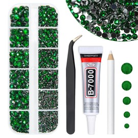 qiipii Emerald Green Crystal Resin Rhinestones w B7000 Jewelry Glue for Bedazzling Crafting 2mm 3mm 4mm 5mm 6mm Flatback Stones Diamonds Crystals Gems Charms for Nails Face Eyes Makeup Tumblers Crafts