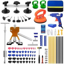 97pcs Dent Puller Kit, Paintless Dent Removal Kit for Dent Repair, Dent Repair Kit with Golden Lifter, Slide Hammer T-Bar, Bridge Puller, Car Dent Puller Kit for Auto Hail Damage Door Ding