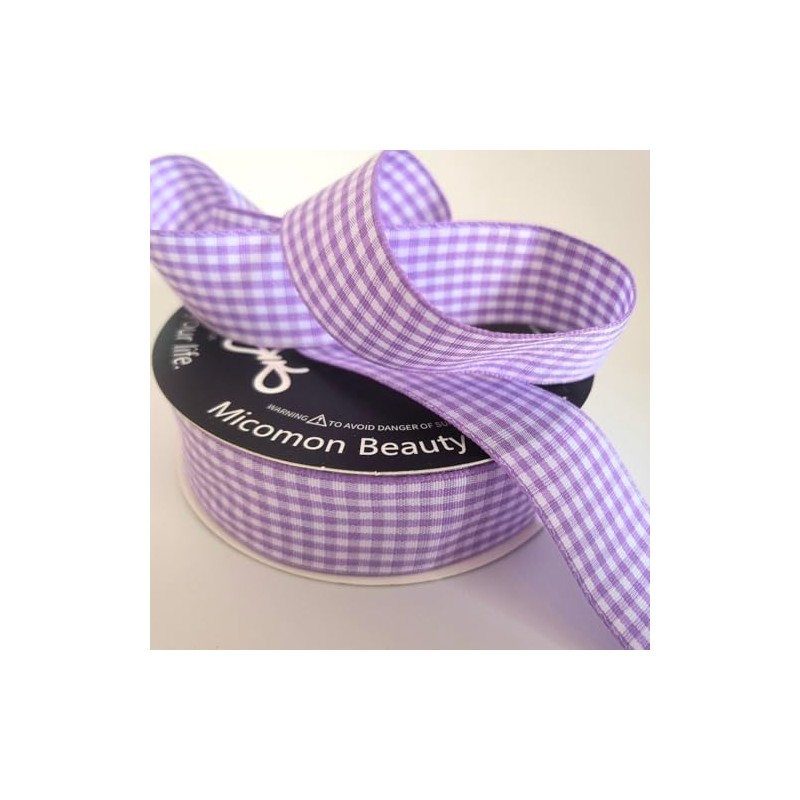 Micomon Purple and White Woven Edge Plaid Ribbon 100% Polyester