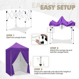 EAGLE PEAK 5x5 Instant Canopy with 4-Side Wall Panels, Small Pop up Portable Canopy Tent with Carry Bag, Light Weight Sun Shelter for Sports, Camping and Beach, Purple