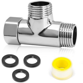 FLEXNOVA T Piece 1/2 Inch (Diameter 20 mm), Brass T-Piece 1/2 Inch T Piece Water Connection Distributor with 3 Washers and Thread Sealing Tape Shower Hose Adapter for Drinking Water Tap AGx AGx Female