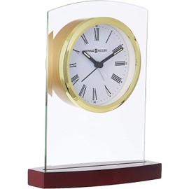 Howard Miller Marcus Table Clock 645-580 – Beveled Glass Arch, Satin Rosewood Finished Base, Polished Gold-Toned Bezel, Modern Decor, Quartz & Alarm Movement