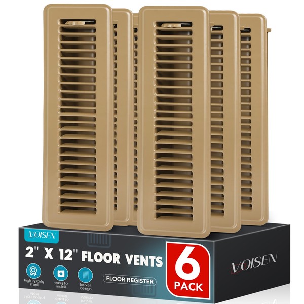 VOISEN Floor Register 2x12, 6 Pack Floor Vent Covers, Steel