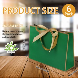 STOBOCTER 6 Pcs Thank You Gift Bags with Handles 12.6"x4"x9.1'' Welcome Bags Return Gifts with Bow Ribbon for Graduation Wedding Bridesmaid Groomsmen Housewarming Birthday Party(Green, Gold)