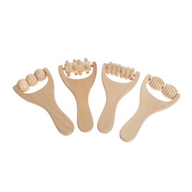 COLLBATH 4pcs Wooden Massage Tool Set Body and Face Roller for Relaxation Ergonomic Design Natural Portable Massage Device for Neck Back and Daily Use at Home Office