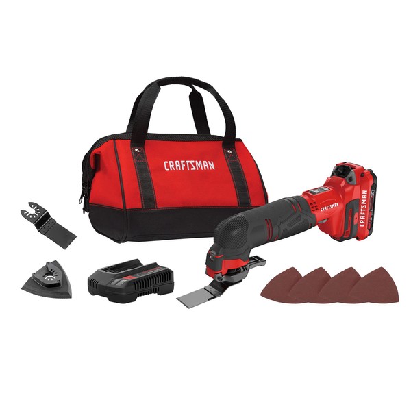 CRAFTSMAN V20 Cordless Multi-Tool, Oscillating Tool Kit, Blades, Sand Paper, Battery and Charger Included (CMCE501D1)
