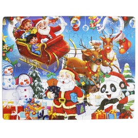 OJIN 100 Pieces Wooden Puzzle Merry Christmas Santa Claus Early Children Development Puzzle Wooden Cartoon Toy with Metal Storage Box for Boys and Girls (100 Pieces)