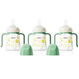 Oberni Baby Sippy Cup 240ml/8oz, Toddler Water Drinking Bottle with Non-Spill Valved Spout and Handle for 6+ Months, Green/3Pack