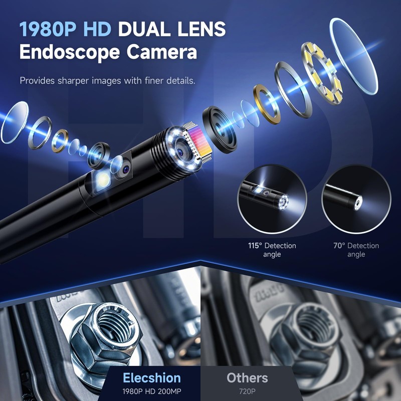 [Dual-Lens] Endoscope Camera with Light, 1920P HD Borescope with 8+1