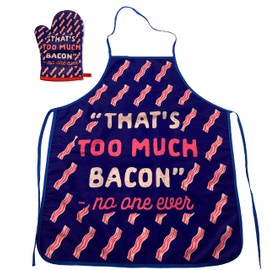 Crazy Dog T-Shirts That's Too Much Bacon Sand No One Ever Funny Cooking Breakfast Kitchen Accessories Funny Graphic Kitchenwear Cool Food Novelty Cookware Blue Oven Mitt + Apron