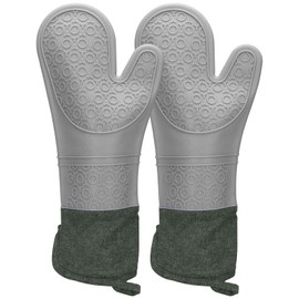 LELE LIFE Extra Long 15.4in Professional Oven Mitts, Heat Resistant Silicone Oven Mitt with Soft Quilted Liner, Non-Slip Oven Hot Mittens Gloves for Kitchen Baking Cooking,Grey