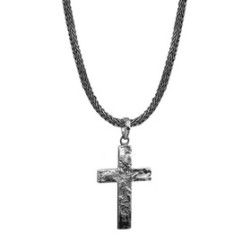 KUZZOI ZOI-018 Men's Silver Necklace with Cross Pendant 925 Sterling Silver Oxidised Length 50 cm Byzantine Chain Men's Chain with Pendant Solid and Handmade, Sterling Silver, No Gemstone