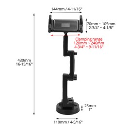 QWORK® Truck/Car Dashboard Windscreen Tablet Holder – Extra Stable Suction Cup and Multiple Extension Arms – 360° Rotatable Tablet Holder for Mobile Phones and Tablets up to 12.9 Inches