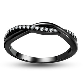 Twisted Half Eternity Wedding Band for Women by Ginger Lyne, Black 925 Sterling Silver Wedding Rings CZ Promise or Stackable Ring for Her Anniversary Cubic Zirconia Engagement Bridal for Women