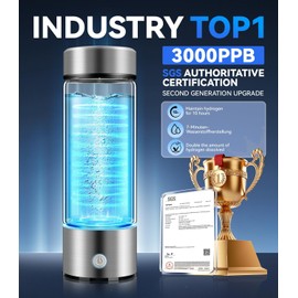 IUHFSIFS 3 in 1 4.0 Upgrade Hydrogen Water Bottle【SGS Certification - Hydrogen Content 3000PPB】【0 Chlorine & 0 Ozone & 0 Heavy Metals】Hydrogen Water Bottle with Hydrogen Absorption Device, 2 Brush