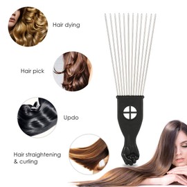 Hair Pick, Afro Pick, Afro Comb, Pick Comb for Curly Hair Hair Hairdressing Tool Fork Comb Hair Dying Straightening Curling Men Oil Hair Styling Comb (M1707-1 steel pin comb K1)