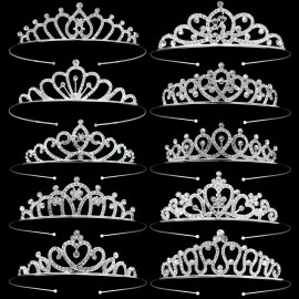 10 Coronas De Princesa De Cristal Plateado, Tiaras A Granel