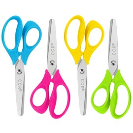 CCR Left Handed Scissors Kids,13cm Safety Blunt Stainless Steel Scissors for Children PP Plastic Handles Left Handed Kids Scissors for DIY Cutting,Assorted Color,4 Pack