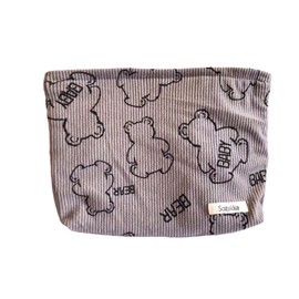 AWYSUN Makeup Bag for Purse, Cute Toiletry Bag for Women, Travel Essentials Organizer Makeup Case Pouch with Zipper, Large Capacity Corduroy Cosmetic Bag for Purse (Bear- Gray)