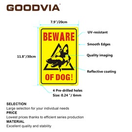 Goodvia Beware of Dog Sign Outdoor Metal Reflective 8 x 12 Inches, Durable Rust Free Aluminum, Weather Resistant, Warning Dog Sing for Fence Door or Gate (2 Pack)