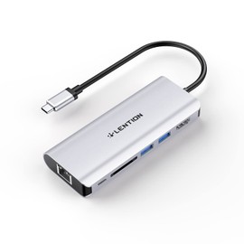 LENTION USB C Hub with 4K HDMI, SD Card Reader, 2 USB 3.0, Type C Charging & Gigabit Ethernet Compatible 2023-2016 MacBook Pro, New Mac Air/Surface, More, Stable Driver Adapter (CB-C68, Silver)