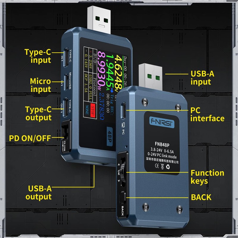 FNIRSI - Probador USB 4-24 V 6.5 A LCD USB