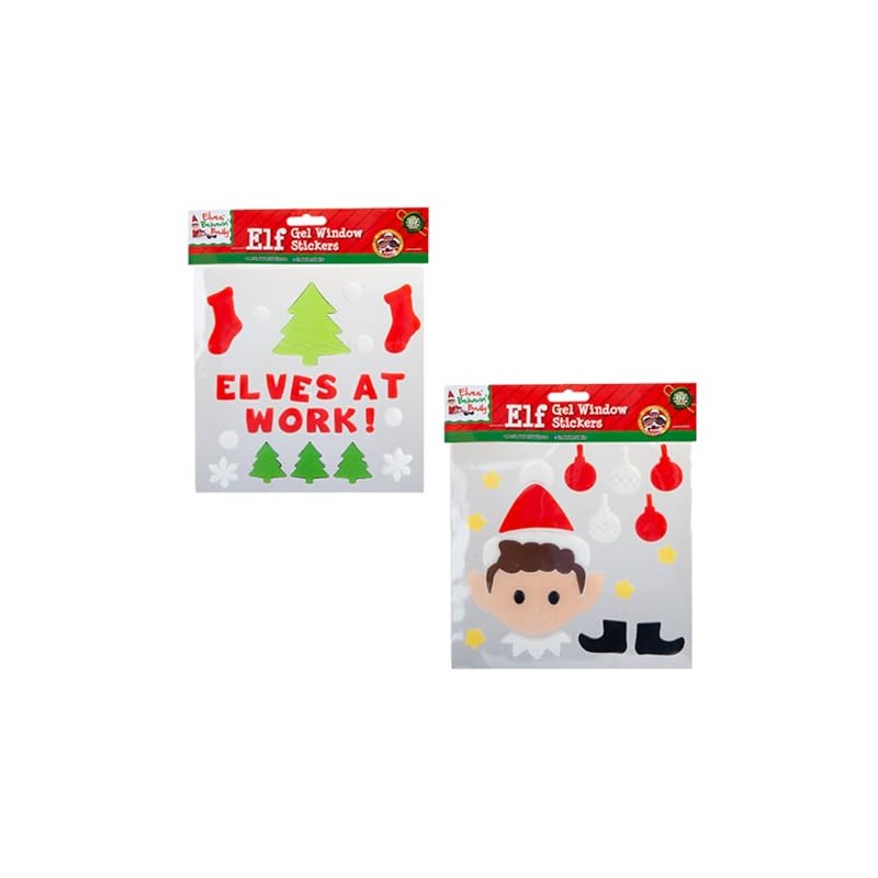 Christmas Elf Gel Window Stickers Decoration Set of 2 -