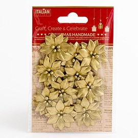 3.5cm Small Metallic Gold Poinsettia Christmas Flower Card Making Craft Decorations (Pack of 10)