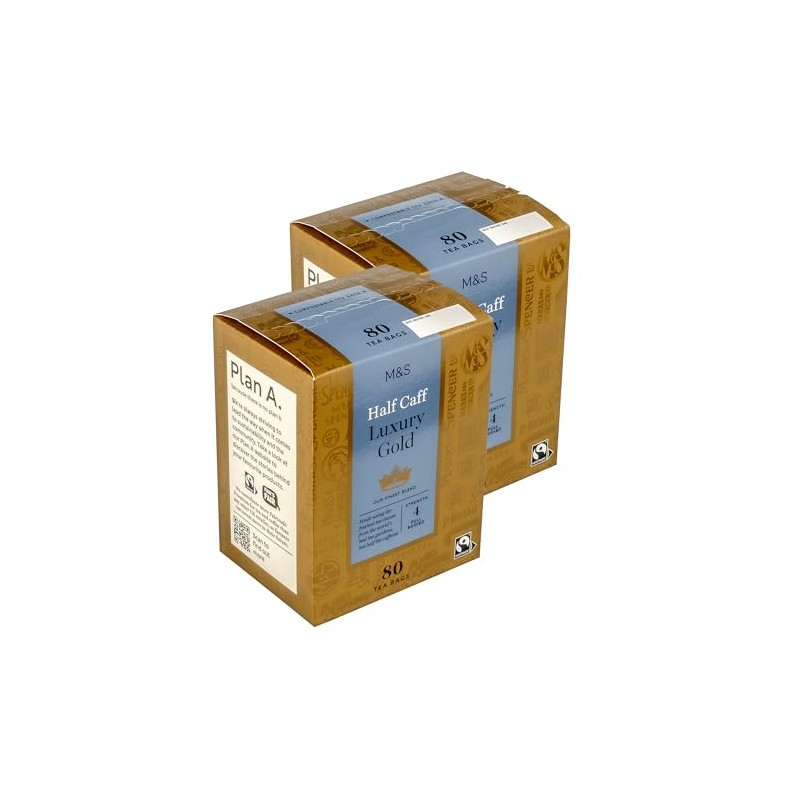 M&S 160 Luxury Gold Half Caff Tea Bags, Partially-Decaffeinated, Full
