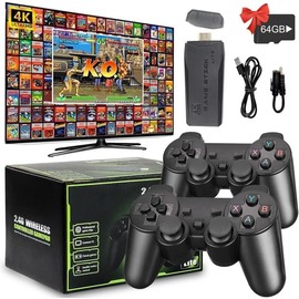 【Value for Money Bundle】4K Wireless Retro Game Console,Retro Play Game Stick,Nostalgia Stick Game 4K HDMI Output,Plug and Play Video Game Stick Built in 20000 Games + (64G) sd Card (20,000 Retro Games)
