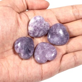Lovionus89 25 mm Heart Love Crystal and Healing Stones Carved Chakra Reiki Balancing Energy Stone for Jewellery Making, Purple Lepidolite