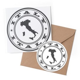1 x Greeting Card & 10 cm Round Sticker Set - BW - Italy Map Travel Italian Map - Birthday Thank You Friend Lover Fan Mum Dad Kids #40622