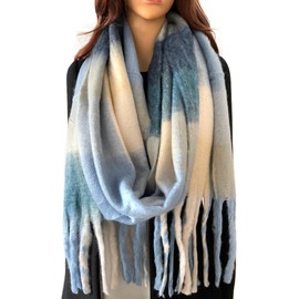 The Accessory Co. Tartan Scarf for Women - Oversized Checked Shawl Wrap, Rainbow Wool Scarf, Large Warm Winter Scarf, Chunky and Fluffy, Stylish Colour Block Design, Womens Scarf