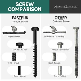 EASTPUK (10Sets) 3/8" x 2" Hex Head Lag Screws, Heavy Duty Lag Bolts with Washers, 304 Stainless Steel, 3/8 Bolt for Wood, Partial Thread, Black Oxide