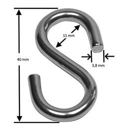 Pack of 50 S-Hooks Symmetrical Galvanised Steel 40 mm No. 2