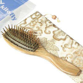 kilofly Natural Sandalwood Cushion Massage Hair Brush Comb + Carrying Pouch