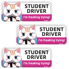 BOTOCAR Funny Student Driver Magnet for Car - 3 Pack 9"x3.5" Pink Magnetic Reflective Funny Removable Novice Driver Safety Attention Sign - Weather-Resistant (Pink Cat)