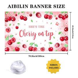 AIBIIN Cherry Baby Shower Backdrop Pink She's The Cherry on Top Photography Background Coquette Girl Birthday Party Decorations Fruit Themed Bridal Shower Party Supplies 6x3.6ft