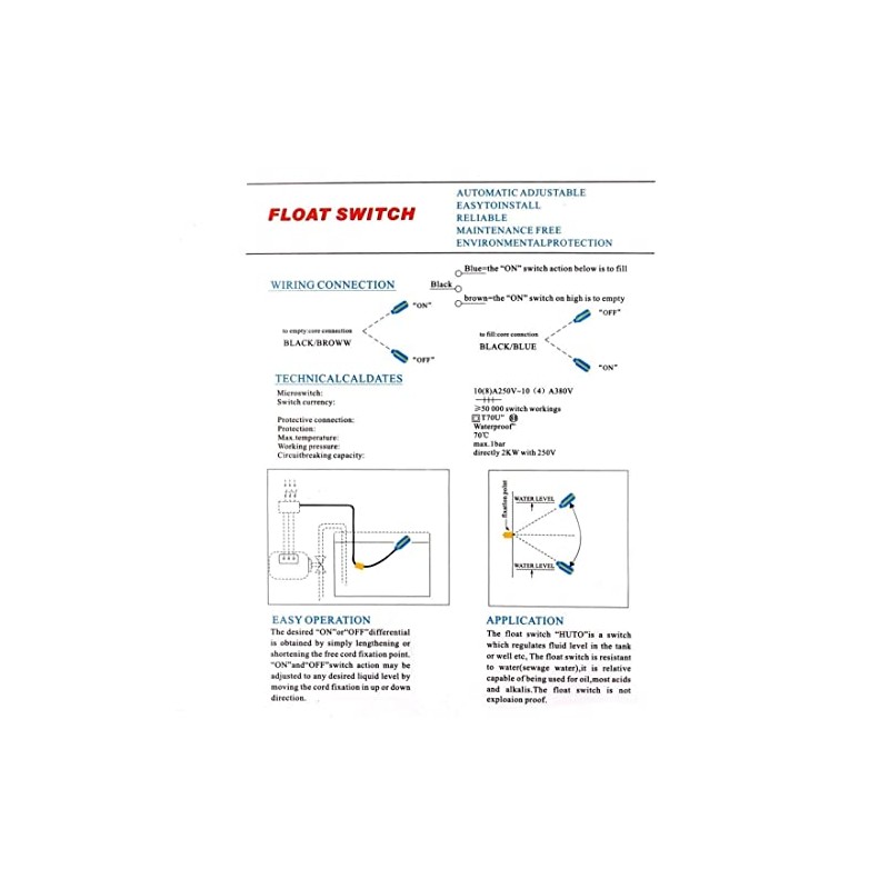 Nxtop 4M Cable Float Switch Water Level Controller for Tank