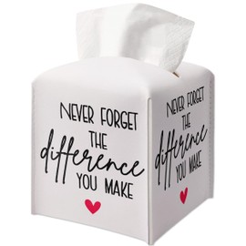 Tissue Box Gifts with Leather Cover Square, Inspiration Gift Ideas for Friends, Never Forget The Difference You Make, Bathroom Office Decor, New Home Favor-(5.2 Inches) A71